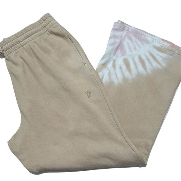 NWT VS  PINK FLEECE HIGH WAIST FLARE PANT JOGGER SWEATPANTS XXL TAN LOUNGEWEAR - Picture 1 of 10